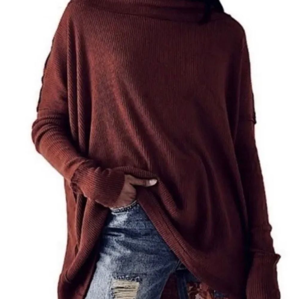 Free People Small Juicy Long Sleeve Date Night Wine Waffle Knit Turtleneck